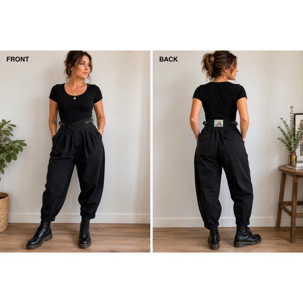 Vintage Jeanjer Black Gurkha Trousers Women's 13/14 High Rise Pleated Cotton